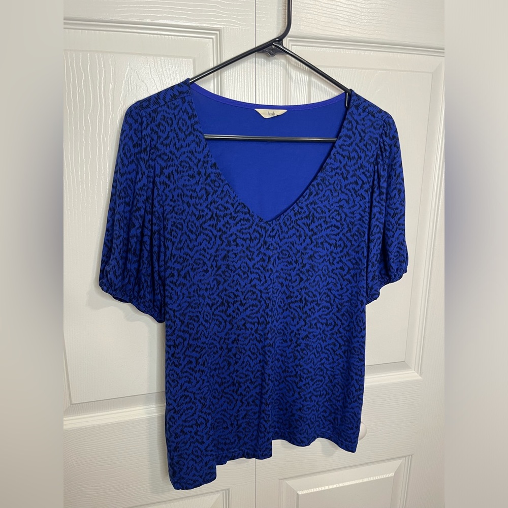 Hush Ally Puff‎ Sleeve Blue and Print Print Top Size Small